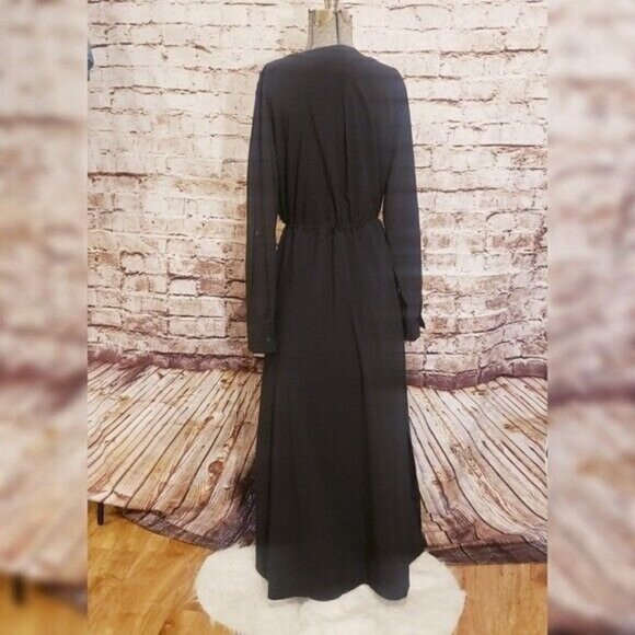 NWT Soft Surroundings Maxi Shirtdress Black Roll Tab Sleeves Medium - Picture 4 of 8